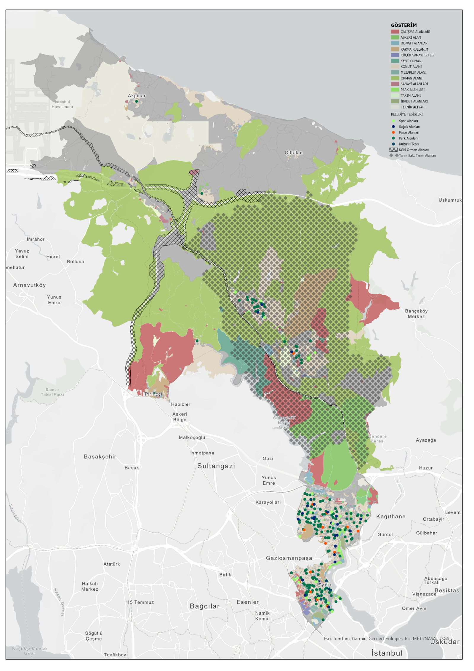 Composite land-use, zoning and municipal facilities map of the Eyüpsultan district